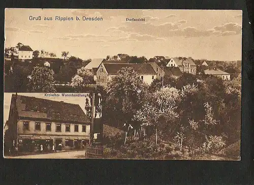 22770 AK Rippien b. Dresden Kreisches Warenhandlung Dorfansicht ca. 1928