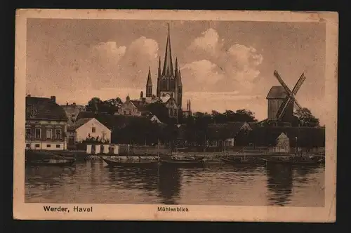 135033 AK Werder Havel Mühlenblick Windmühle Mole um 1925