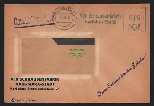 B11490 Brief DDR Karl-Marx-Stadt 1954 Propaganda Deine Stimme für den Frieden