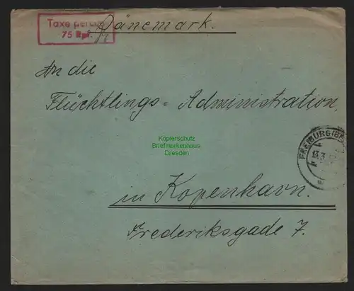 B11482 Brief BAZ Gebühr bezahlt Freiburg i. Br. Taxe percue n Kopenhavn Dänemark