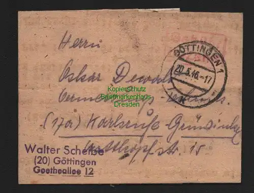 B11480 Brief BAZ Gebühr bezahlt Göttingen 1946