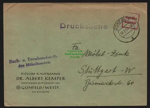 B11478 Brief BAZ Gebühr bezahlt Gohfeld 1950