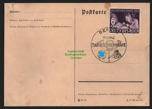 B11428 blanko Postkarte DR 811 Tag der Briefmarke 1942 SST Berlin Ersttag