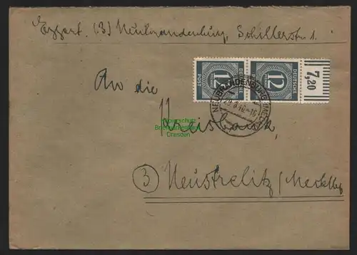 B11425 Brief SBZ Alliierte Besetzung Neubrandenburg 1946 a Kreisbank Neustrelitz