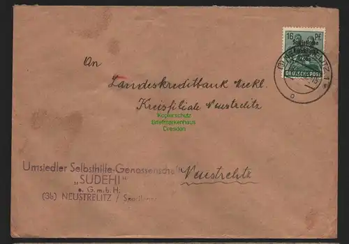 B11412 Brief SBZ Alliierte Besetzung Neustrelitz 1948 an Landeskreditbank