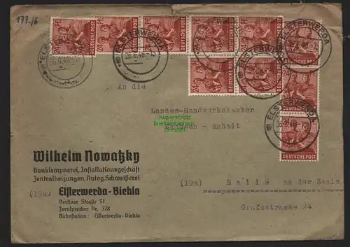 B11397 Brief SBZ Zehnfach Währungsreform 1948 Elsterwerda 10x 951 Bauklempnerei