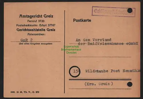 B11376 Postkarte Amtsgericht Greiz 1949 Gebührenpflichtige Dienstsache