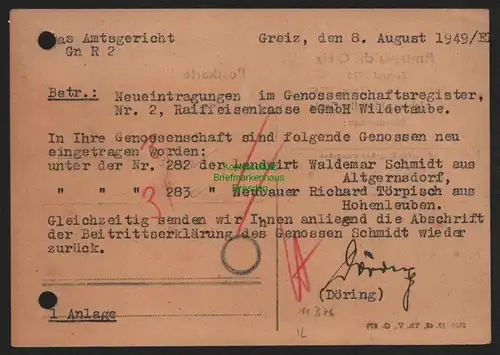 B11376 Postkarte Amtsgericht Greiz 1949 Gebührenpflichtige Dienstsache