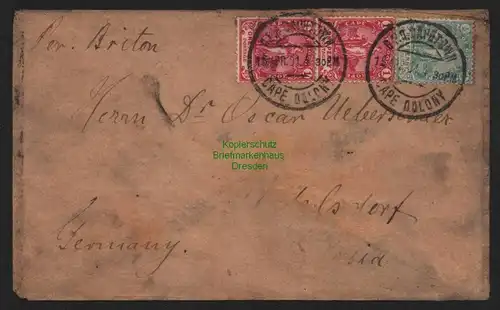 B11365 Brief Cape of Good Hope Capetown 1901 Kapstadt nach Adelsdorf Schlesien