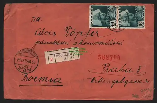 B11350 Brief Rumänien Zensur OKW 1940 nach Prag Praha Einschreiben Bucuresti
