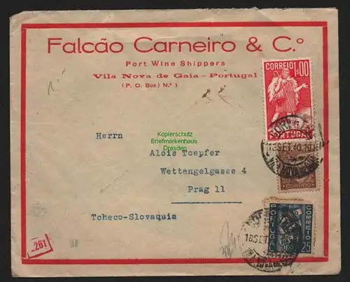 B11346 Brief Vila Nova de Gaia Portugal Zensur OKW 1940 nach Prag Praha