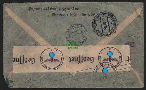 B11330 Brief Buenos Aires Argentinien 1940 n Prag Zensur OKW Haupttelegraphenamt