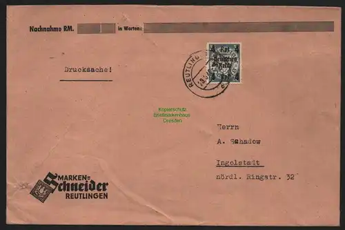B11317 Brief Deutsches Reich DR 717 Freimarke Danzig mit Aufdruck Drucksache EF