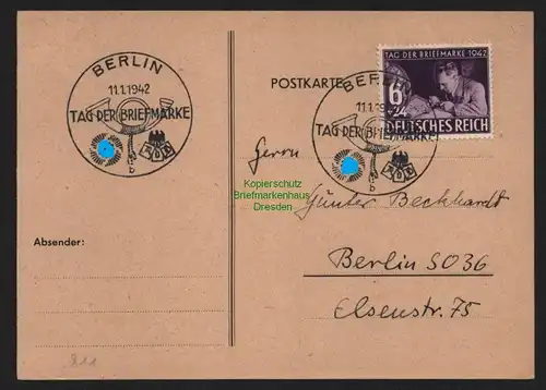 B11309 Postkarte Deutsches Reich DR 761 Tag der Briefmarke 1942 FDC Ersttag