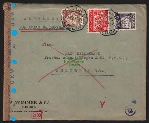 B11287 Brief Lisboa Lissabon Portugal Zensur OKW 1943 nach Freiberg