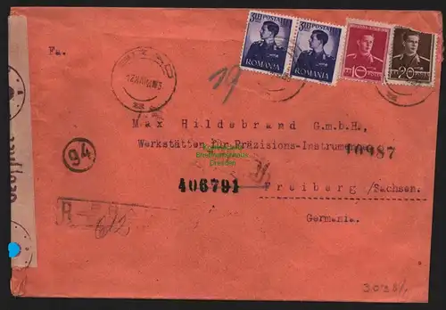 B11270 Brief Rumänien Doppel Zensur OKW Cenzurat 1943 nach Freiberg