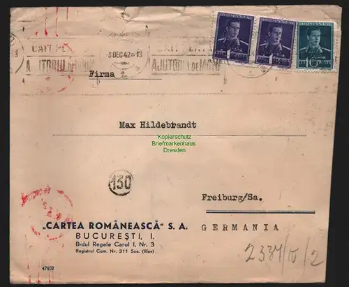 B11269 Brief Rumänien Zensur OKW 1942 nach Freiberg Perfin C R Bucuresti