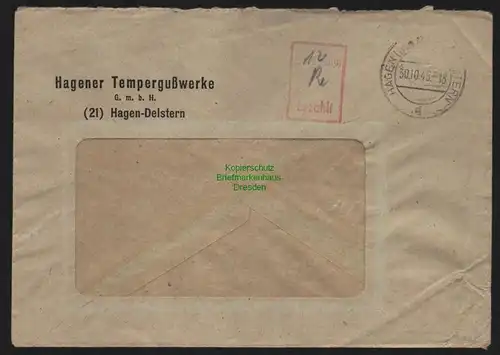 B11261 Brief Hagen-Delstern 1948 Gebühr bezahlt 1948 Kastenstempel Betrag hands