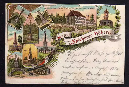 81766 AK Spicheren Spicherer Höhen Restaurant Litho Winterberg Denkmal 1903