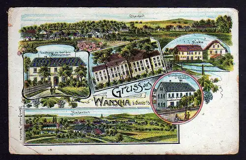 81677 AK Wanscha bei Ostritz Bäckerei Mühle Gasthaus zu den 3 Ländergrenzen 1906