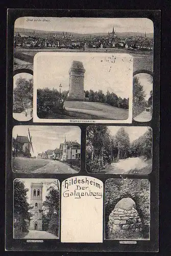 77797 AK Hildesheim Galgenberg Windmühle Mole Mozartstraße Bismarcksäule 1905