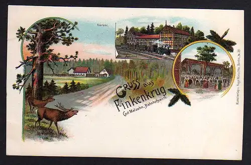 76208 AK Litho Berlin Finkenkrug Bahnhof Försterei Halle um 1900