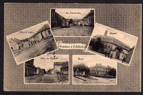 37684 AK Pozdrav z Dablic 1923 Schule 2 Straßen Kostel