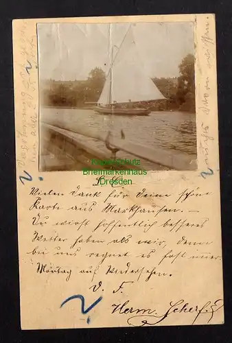 122842 AK Chemnitz 1902 Segelschiff Foto auf Ganzsache aufgeklebt