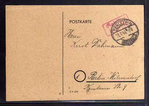 B723 Karte SBZ Gebühr bezahlt 1946 Schlettau Erzgebirge nach Berlin Wilmersdorf