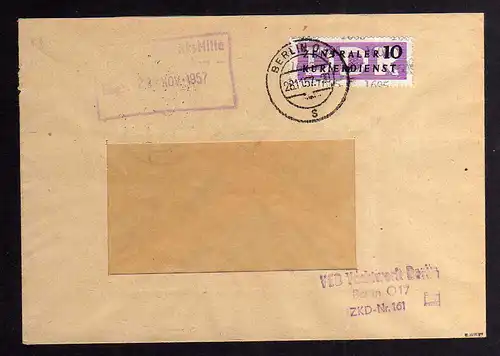 B1631 DDR Aufdruck Kontrollzahlen 1605 Berlin ZKD 10 Brief VEB Yachtwerft Berlin