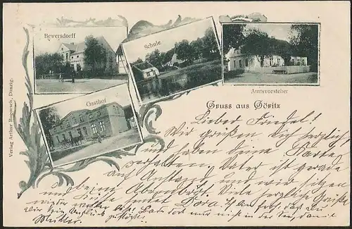 23322 AK Göritz Gasthof Schule Berwersdorff Amtsvorsteher Alt Malchow 1904