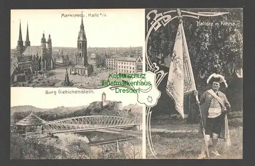 142317 AK Halle Giebichenstein Markt Burg Hallore mit Fahne um 1910