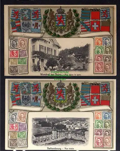 129537 2 AK Mondorf les Bains Bettemburg Wappen Prägekarte 1921