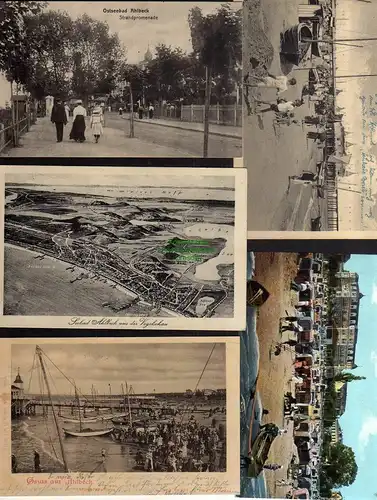 124177 5 AK Ahlbeck Strandpromenade 1909 Strandkörbe Vogelschau 1926 Hafen Boote