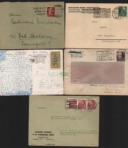 B11559 5x Brief Magdeburg 1951 Weltfestspiele Volksbühne Frieden Einheit Volk