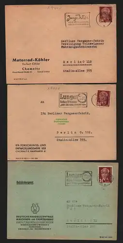 B11556 3x Brief DDR Chemnitz 1951 Motorrad Köhler IFA Forschungswerk Zwickau