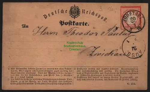 B11508 Deutsches Reich Postkarte DR 3 Jöhstadt 1872 nach Zwickau