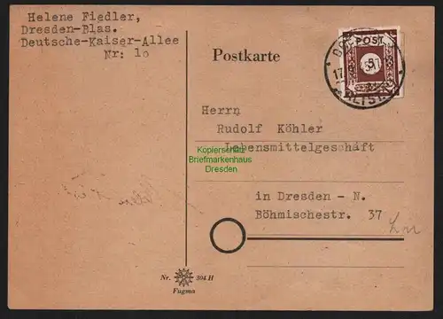 B11543 Postkarte SBZ 42 EF Dresden Ortskarte Blasewitz in die Neustadt 1945