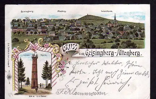 98717 AK Litho Geisingberg Altenberg Luisen Turm 1899