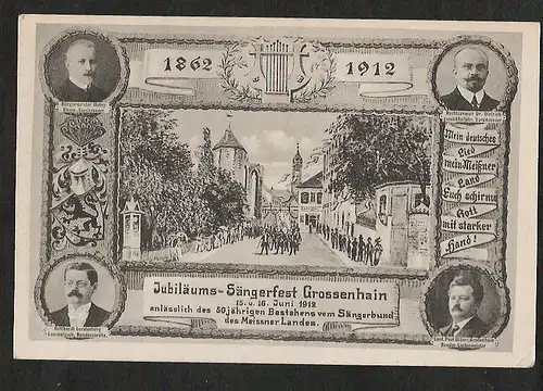 21124 AK Großenhain 1912 Jubiläums Sängerfest 50 Jahre Sängerbund Meissner Land