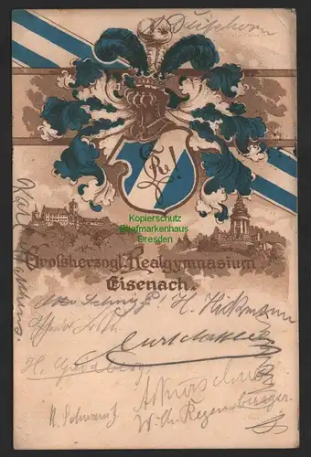 147549 AK Eisenach Großherzogl. Realgynasium 1913 Studentika Wappen