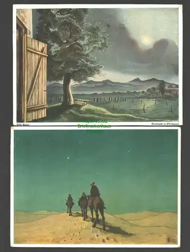 142311 2 AK Mondnacht in Oberbayern Künstlerkarte Fröhliche Weihnachten 1939