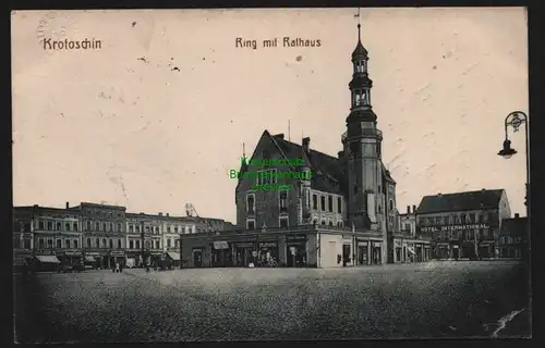 150680 AK Krotoszyn Krotoschin Ring Rathaus Hotel Feldpost 1915 Zensur Lörrach
