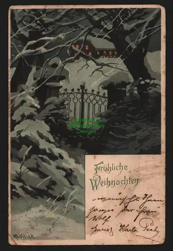 150640 AK Weihnachten 1902 Künstlerkarte Mailick Haus im Schnee
