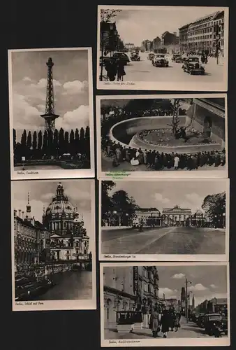 150641 6 AK Berlin um 1935 Brandenburger Tor Kurfürstendamm Schloß Dom Funkturm