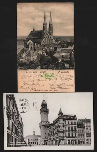 147997 2 AK Görlitz Peterskirche 1903 Obermarkt mit Reichenbacher Turm 1950