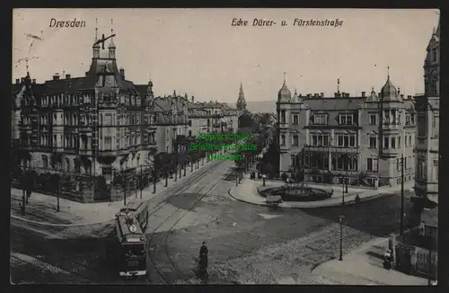 147889 AK Dresden 1921 Ecke Dürer- und Fürstenstraße mit Straßenbahn