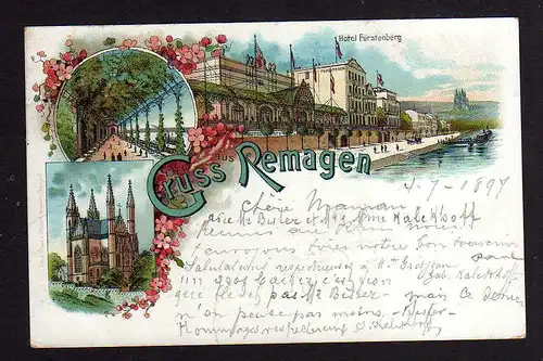 98443 AK Remagen Litho Hotel Fürstenberg 1897