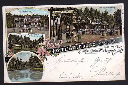 82261 AK Hotel Waldburg b. Ahrensburg Litho 1899 Pension Logirhaus Restaurant