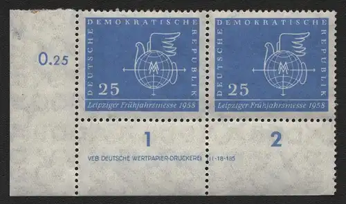 2495 DDR DV 619 Leipziger Frühjahrsmesse 1958 postfrisch ** ungefalten Wolf